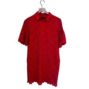 Banana Republic Lace Overlay Short Sleeve Collared Red Dress Size Small Petite